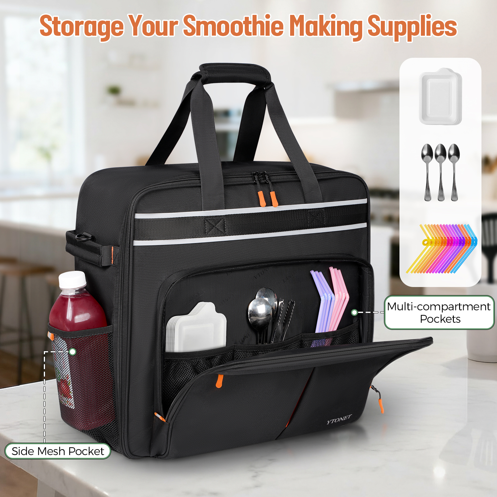 Ytonet Carrying Bag Compatible with Ninja Slushie FS301 FS300 FS299, Heavy-Duty Padded Ninja Slushie Bag for Machine Protection, Front-Opening Portable Storage Case for Accessories, Camp, Beach, Party - Image 3