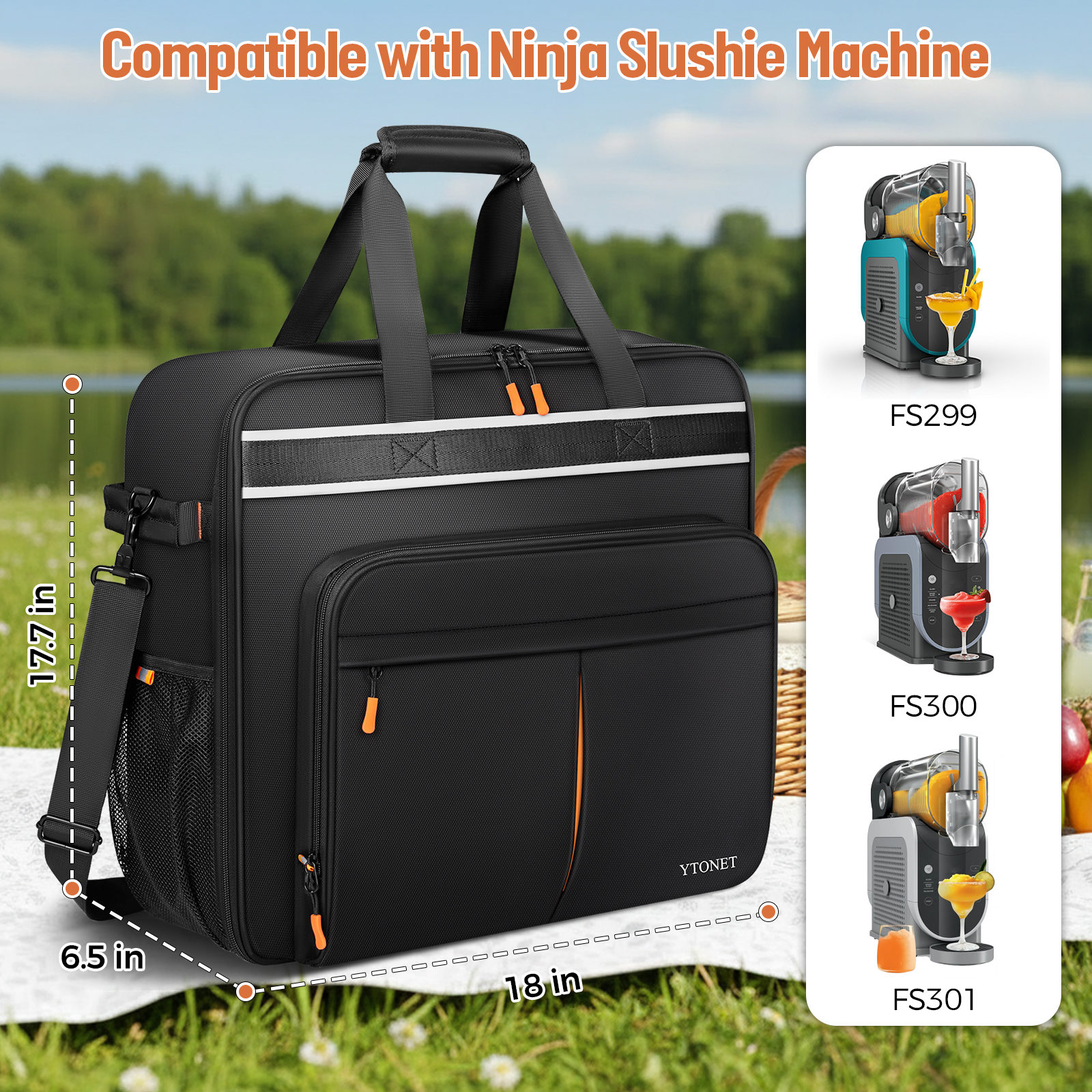 Ytonet Carrying Bag Compatible with Ninja Slushie FS301 FS300 FS299, Heavy-Duty Padded Ninja Slushie Bag for Machine Protection, Front-Opening Portable Storage Case for Accessories, Camp, Beach, Party - Image 5