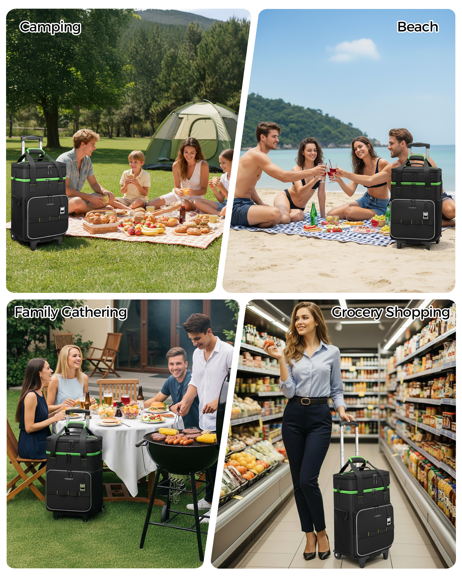 Ytonet 2-in-1 Rolling Cooler with Wheels, 55 Cans/40L Large Insulated Cooler on Wheels with Detachable Top Bag, Leakproof Soft Sided Cooler Bag for Beach, Picnic, Camping, Travel and Grocery,Black - Image 7