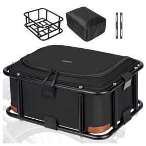 Ytonet Large Bike Basket Rear, Heavy Duty Bicycle Basket with Thick Insulated Bag & Waterproof Cover for Adult Bikes and EBike, Bike Back Baskets for Grocery, Picnic, Commuting, Camping, Pets, Black
