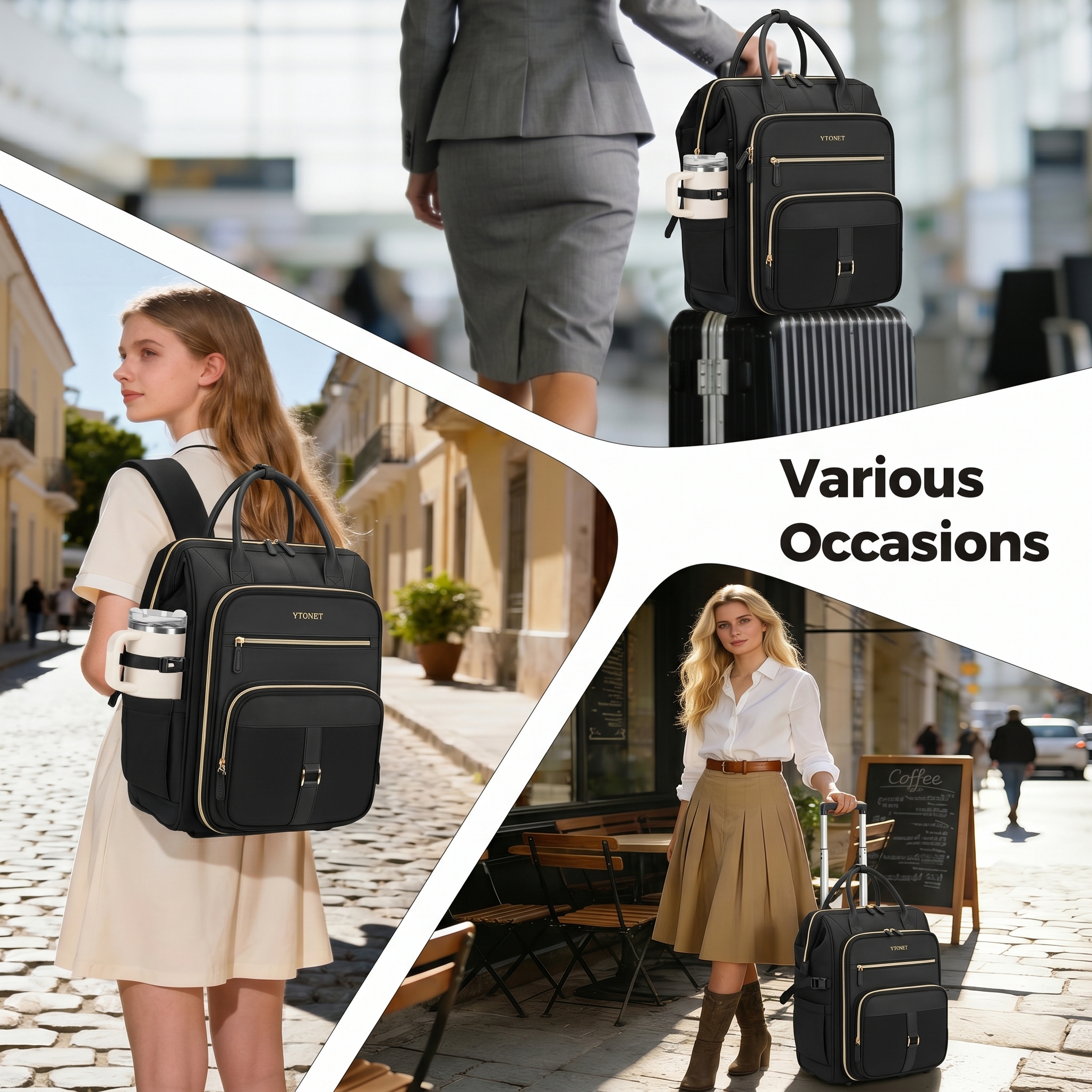 Ytonet Rolling Backpack for Women, 15.6 Inch Travel Backpack with Wheels, Stylish Rolling Laptop Bag with Passport Holder, Dual-Opening Design, Underseat Carry on Luggage for Work Teacher,Black - Image 5