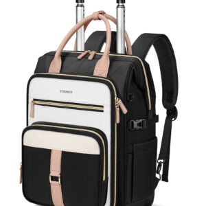 Ytonet Rolling Backpack for Women,15.6 Inch Travel Backpack with Wheels, Stylish Rolling Laptop Bag with Passport Holder, Dual-Opening Design, Underseat Carry on Luggage for Work College Teacher