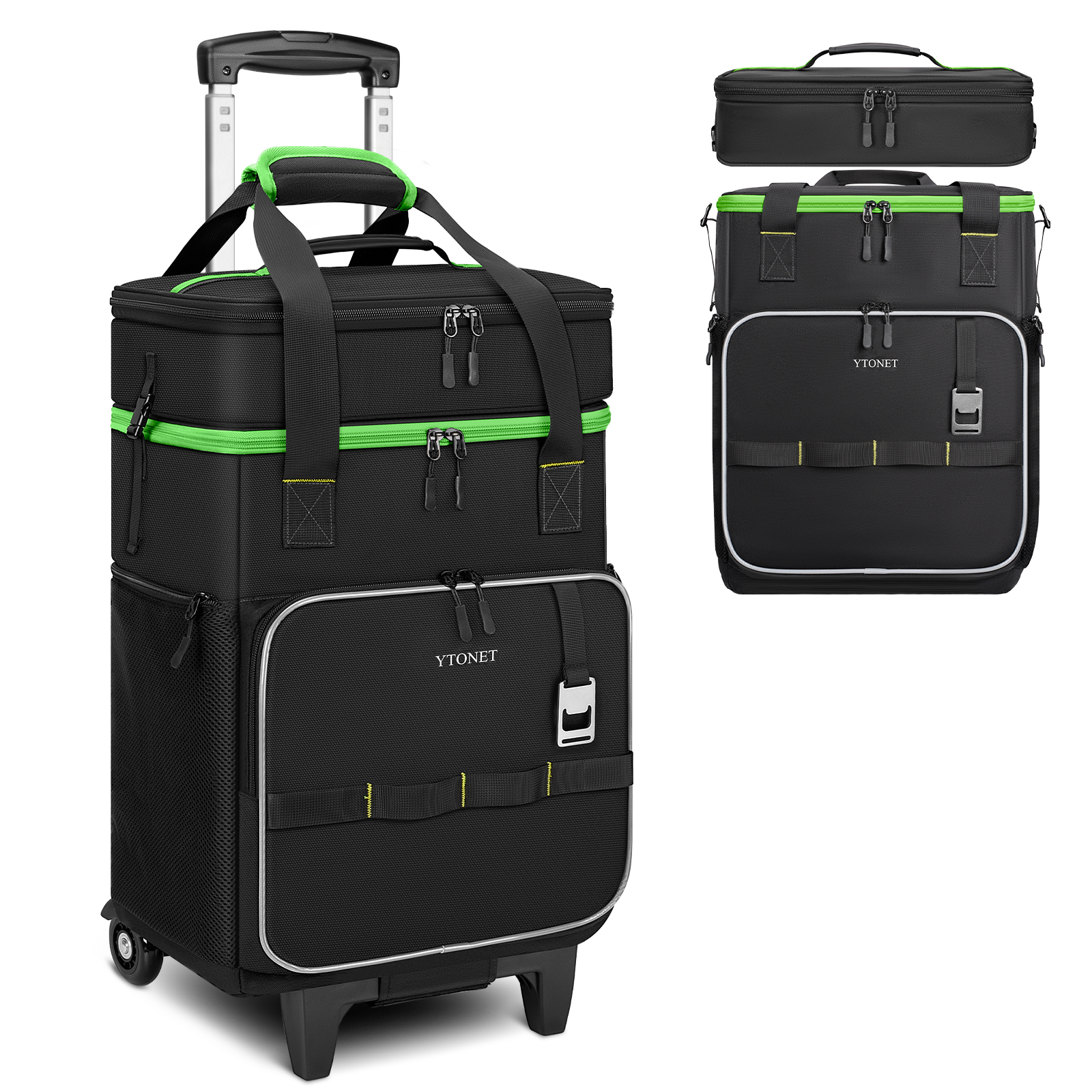 Ytonet 2-in-1 Rolling Cooler with Wheels, 55 Cans/40L Large Insulated Cooler on Wheels with Detachable Top Bag, Leakproof Soft Sided Cooler Bag for Beach, Picnic, Camping, Travel and Grocery,Black