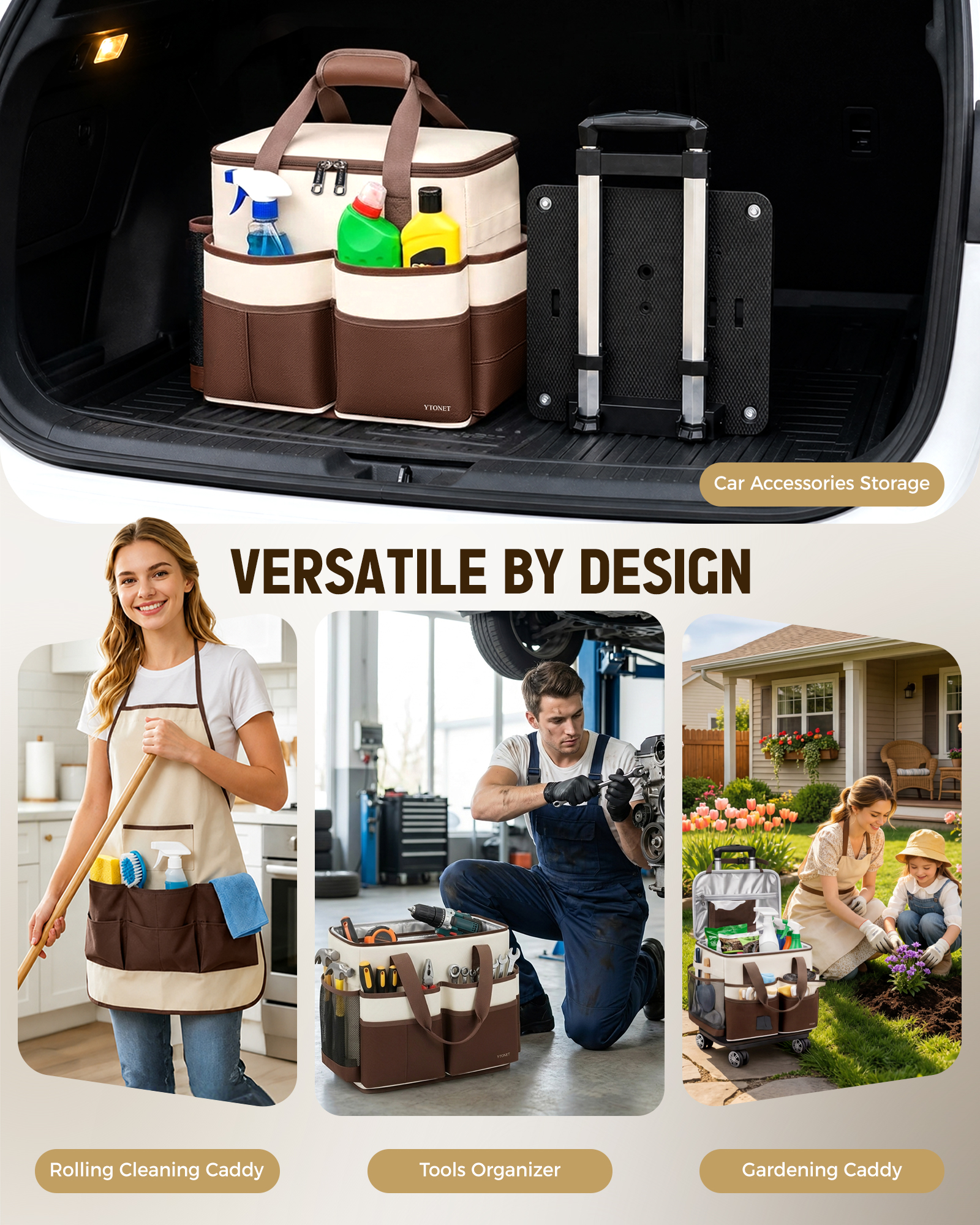 Ytonet Large Cleaning Caddy with 4 Spinner Wheels, Wearable Rolling Cleaning Caddy Bag with Cleaning Apron, Detachable Trolley Portable Cleaning Supplies Organizer Cart for Housekeepers, Car, Tool - Image 6
