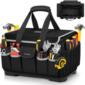 Heavy Duty Tool Bag 18-Inch, Extra Large 46 Pockets Electrician Tool Bag for men with Hard Bottom & Waterproof Pocket, 1680D Tear-Proof Toolbox Organizer for HVAC Mechanic, Father Dad Birthday Gift