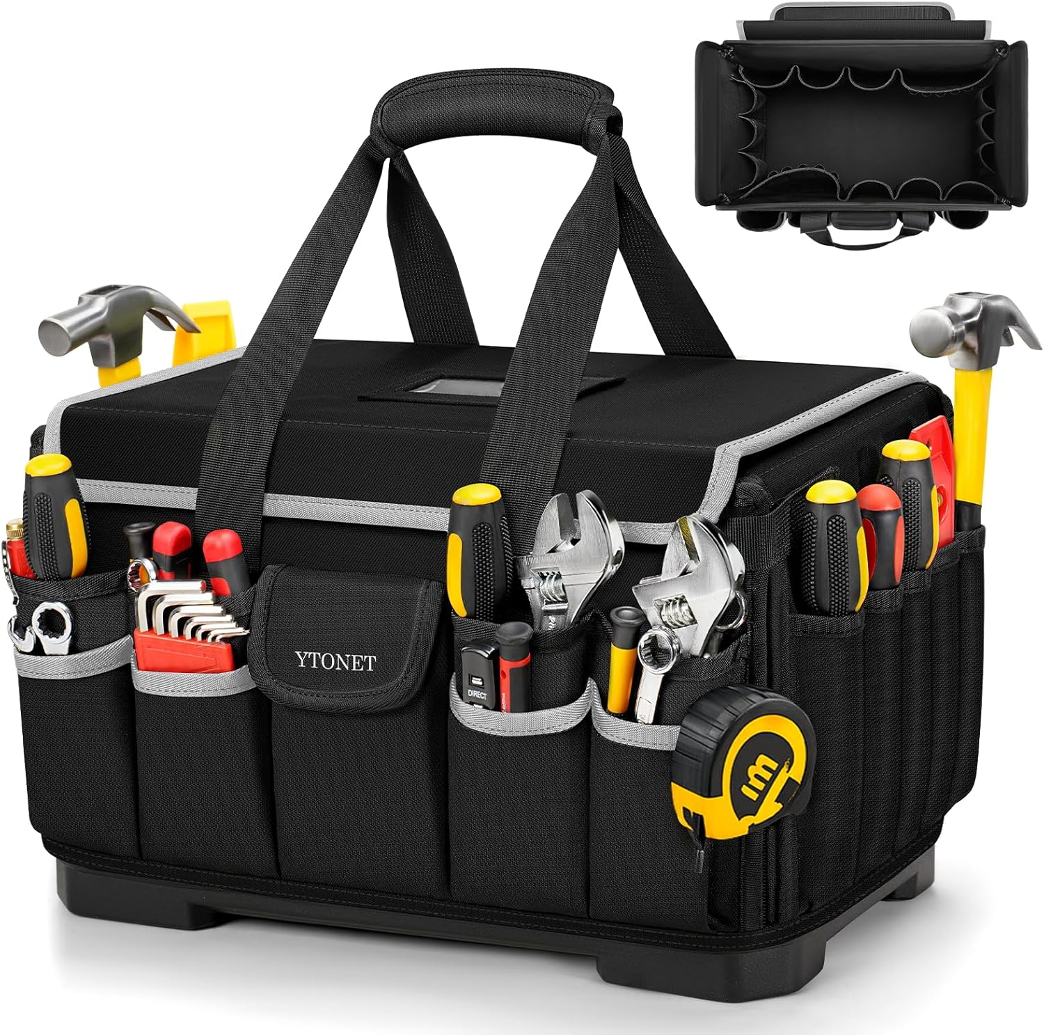Heavy Duty Tool Bag 18-Inch, Extra Large 46 Pockets Electrician Tool Bag for men with Hard Bottom & Waterproof Pocket, 1680D Tear-Proof Toolbox Organizer for HVAC Mechanic, Father Dad Birthday Gift
