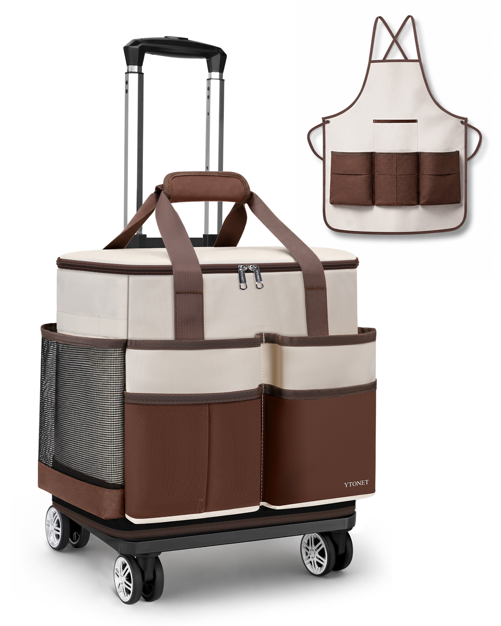 Ytonet Large Cleaning Caddy with 4 Spinner Wheels, Wearable Rolling Cleaning Caddy Bag with Cleaning Apron, Detachable Trolley Portable Cleaning Supplies Organizer Cart for Housekeepers, Car, Tool