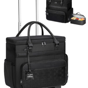 Ytonet Rolling Laptop Bag with Large Cup Holder, 15.6 In Rolling Briefcase for Women Rolling Teacher Bag with Insulated Lunch Box, Detachable Trolley Roller Tote Bags for Work, Office, Teacher, Black