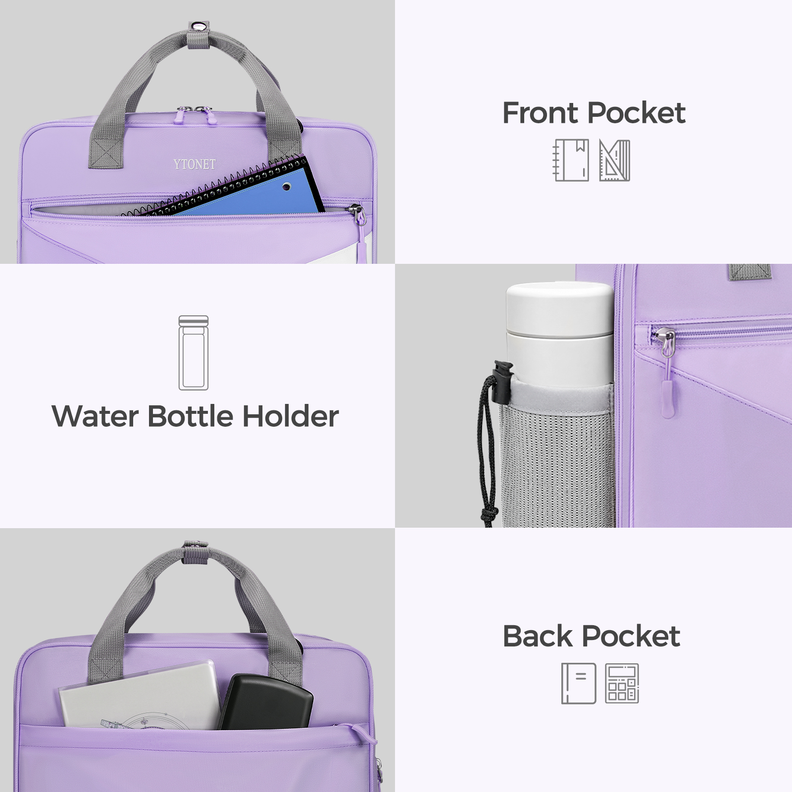 Ytonet Zipper Binder Bag, 2 Inch 3 Ring Binder with Zipper Fit 14 Inch Laptop, 500 Sheets Capacity Zippered Binders with Shoulder Strap & Removable O-Ring Pad for College, Office, Work, Purple - Image 7