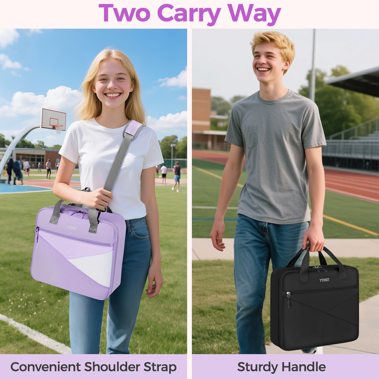 Ytonet Zipper Binder Bag, 2 Inch 3 Ring Binder with Zipper Fit 14 Inch Laptop, 500 Sheets Capacity Zippered Binders with Shoulder Strap & Removable O-Ring Pad for College, Office, Work, Purple - Image 2