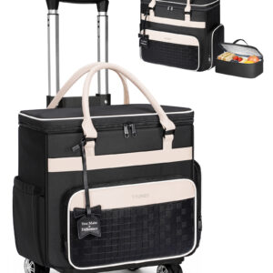 Ytonet Rolling Tote Bag with 4 Spinner Wheels, Rolling Laptop Bag for Work | Includes Large Cup Holder & Lunch Box,15.6 In Water Resistant Rolling Briefcase Rolling Teacher Bag Computer Bag for Office