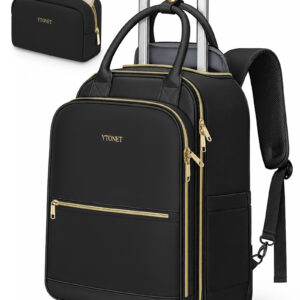 Ytonet Rolling Backpack for Women, 15.6 Inch Laptop Backpack with Wheels | 2 In 1 Design, Waterproof Pocket & Makeup Bag, Underseat Carry on Roller Backpack Rolling Laptop Bag for Work College, Black